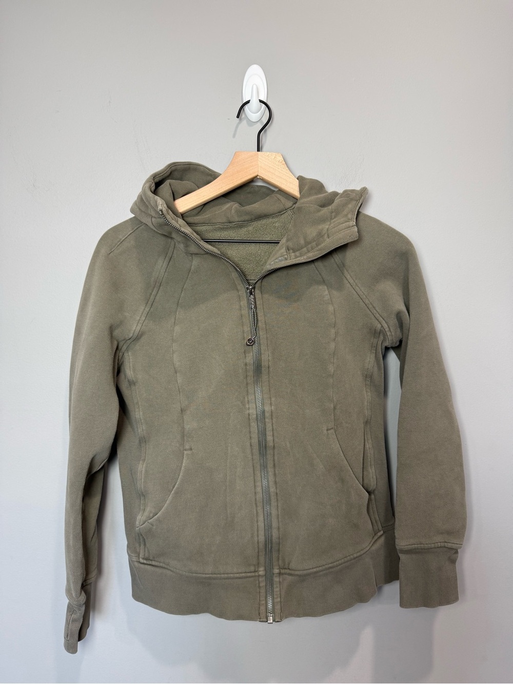 Lululemon‎ Scuba Hoodie Full Zip Olive Green Size 8 Cotton Fleece